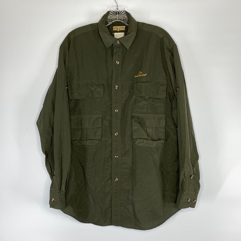 Ducks Unlimited Saftbak Green Long Sleeve Lightweight Button Down Shirt Medium